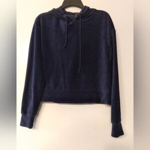 Women's Forever21 Cropped Corduroy Blue Small Hoodie